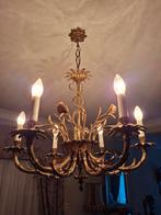 6 armige massief messing kroonluchter - vintage, Huis en Inrichting, Lampen | Kroonluchters, Ophalen