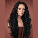 Lace pruik lang zwart haar met krullen model Holiday, Handtassen en Accessoires, Verzenden, Nieuw, Pruik of Haarverlenging