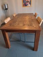 Grote tafel + 4 leren sleestoelen met armleuning, Huis en Inrichting, Ophalen, Aziatisch, Gebruikt, Vijf personen of meer