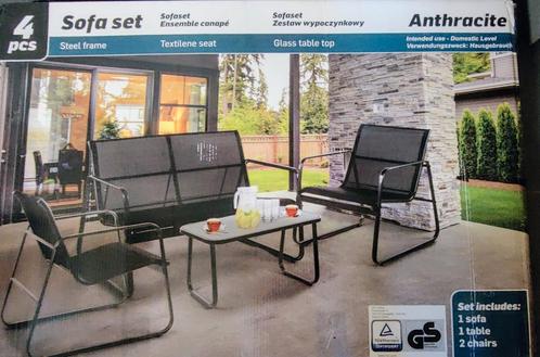 Trendy 4-delige Tuinset in anthracite, Jardin & Terrasse, Ensembles de jardin, Neuf, Salons de jardin, Synthétique, 4 places, Enlèvement