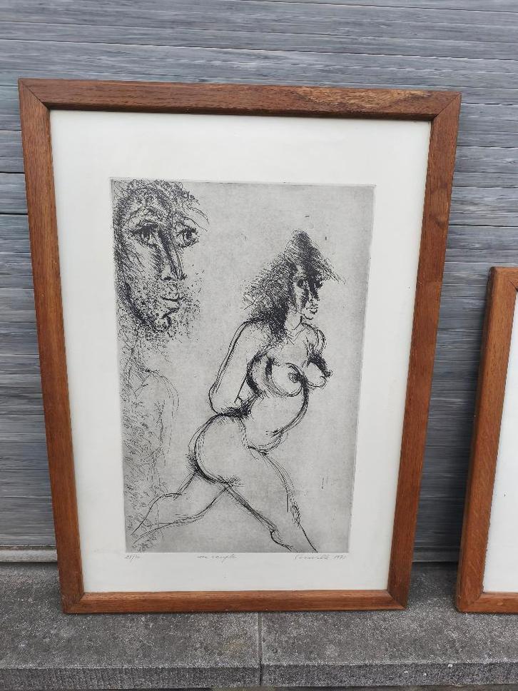 Eau forte en couple signe Roger somville, Antiquités & Art, Art | Eaux-fortes & Gravures, Enlèvement ou Envoi