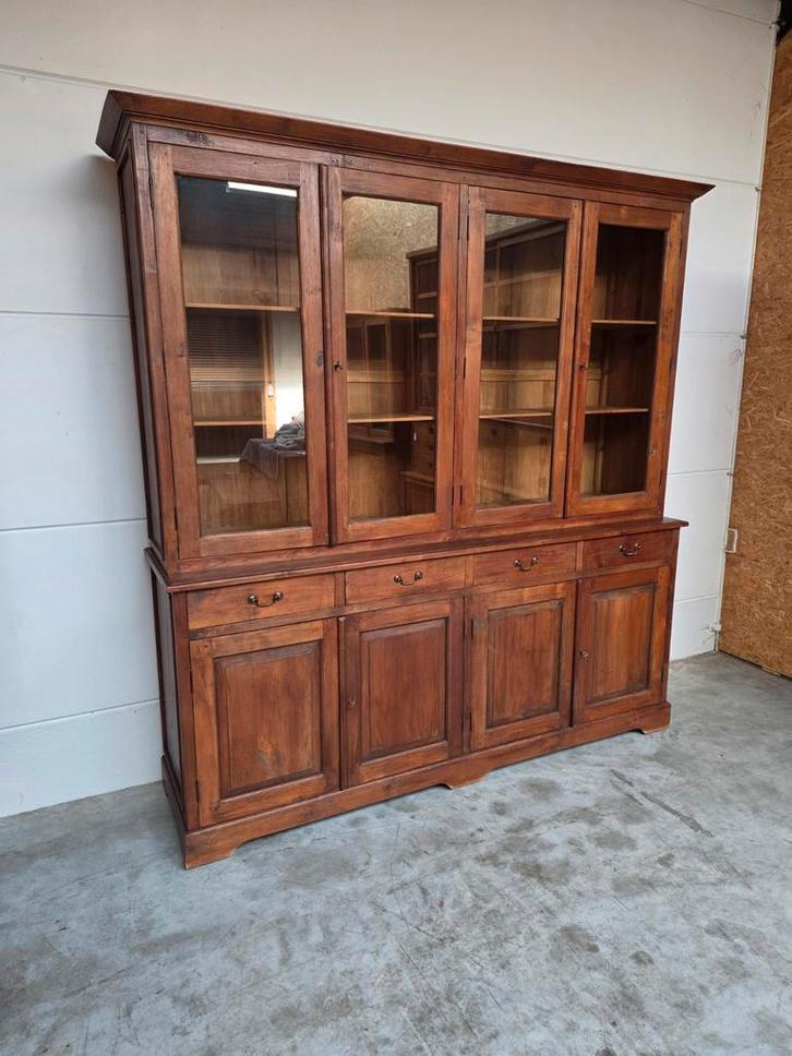 Massief teakhouten buffetkast/vitrinekast 230cm, Huis en Inrichting, Kasten | Buffetkasten, Ophalen