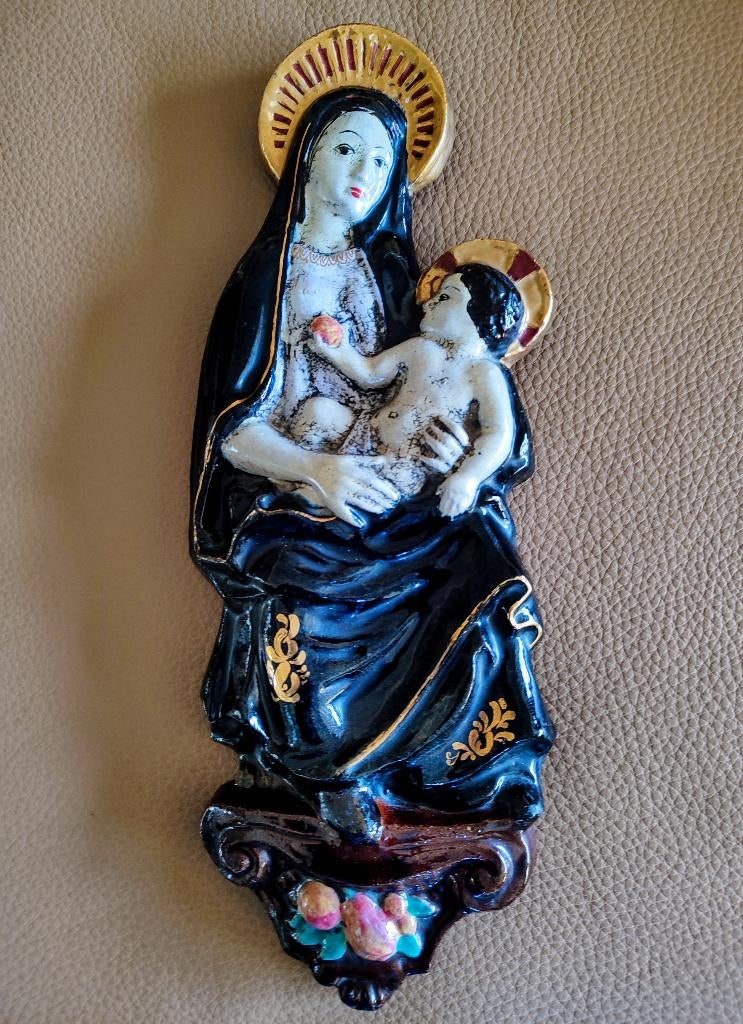 Zeldzame wandkeramiek Perignem. Maria met kind. 44 cm hoog, Ophalen of Verzenden