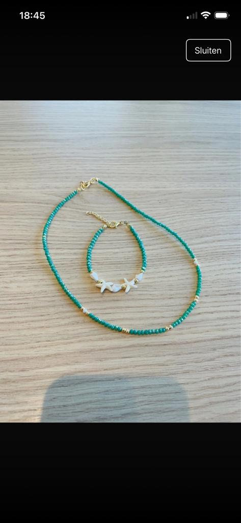 Ketting en armbandje groen-blauw, Bijoux, Sacs & Beauté, Colliers, Enlèvement ou Envoi, Comme neuf, Bleu