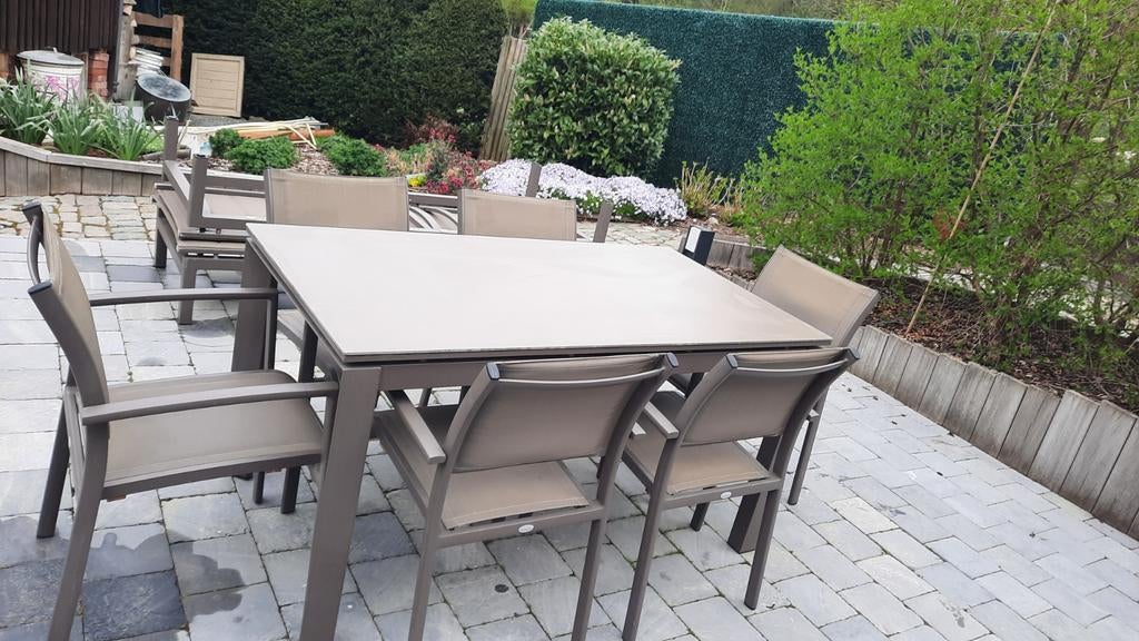 Table de jardin extensible Alu et chaises, Jardin & Terrasse, Parasols, Enlèvement