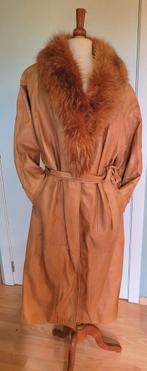 Leren mantel met bontkraag en leren tasje maat 42/44, Ophalen, Maat 42/44 (L)