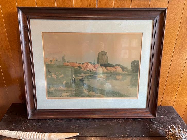 Originele aquarel H. Cassiers (1858–1944) Vlaams dorpszicht, Antiek en Kunst, Kunst | Schilderijen | Klassiek, Ophalen