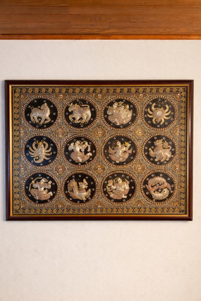 120x 95cm horoscoop wandtapijt in glaskader, Ophalen, Gebruikt, Oorspronkelijke maker, Overige typen