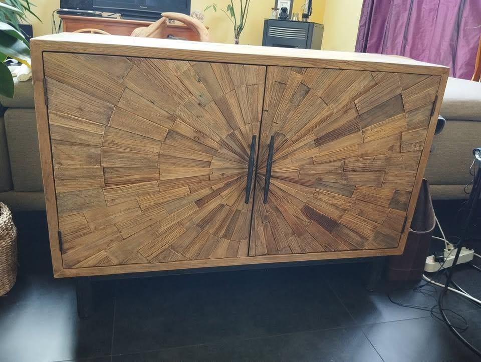 Meuble de rangement sur pied en bois travaillé, Maison & Meubles, Armoires | Casiers, Comme neuf, Enlèvement