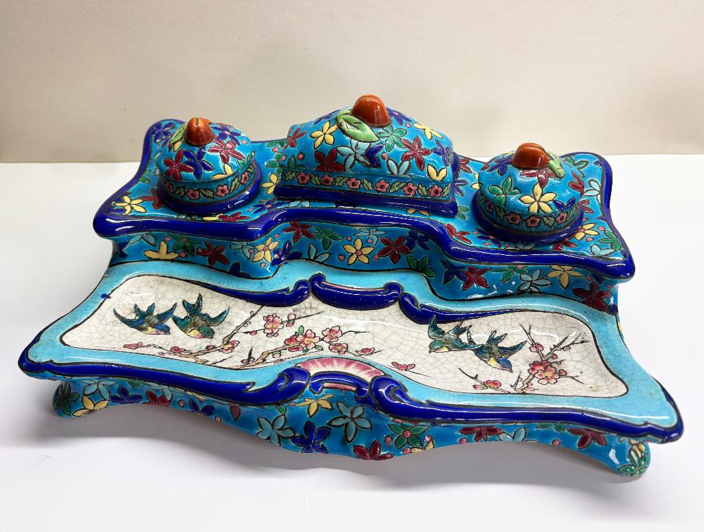 Ecritoire, Encrier Emaux de LONGWY Louis XIV (F 1025)  1900, Antiquités & Art, Enlèvement