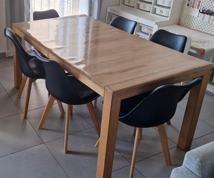 Table à manger extensible en chêne + 8 sièges baquets noirs, Maison & Meubles, Tables | Tables à manger, Comme neuf, 150 à 200 cm