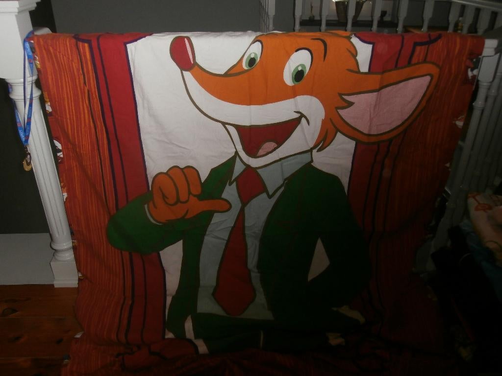 flanel eenpersoonsdekbed Geronimo Stilton + kussensloop, Ophalen of Verzenden, Gebruikt