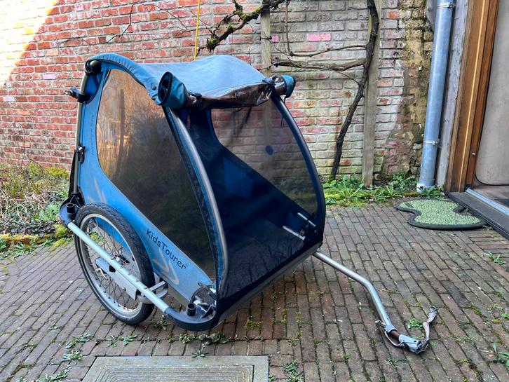Fietskar voor 2 kinderen, Fietsen en Brommers, Fietsaccessoires | Aanhangwagens en Karren, Gebruikt, Kinderkar, Opvouwbaar, Ophalen