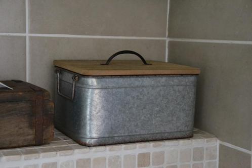 Opbergblik - zink/hout - Landelijk, Huis en Inrichting, Badkamer | Badtextiel en Accessoires, Nieuw, Overige typen, Overige kleuren