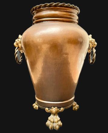 Antiek grote koperen vaas/pot met bronzen ornamenten, Antiek en Kunst, Kunst | Beelden en Houtsnijwerken, Ophalen