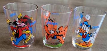 Oude Disney glazen: Goofy, Pluto, Donald (Fanta)