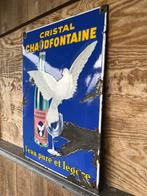 Emaille reclamebord cristal chaudfontaine, Ophalen, Gebruikt, Reclamebord