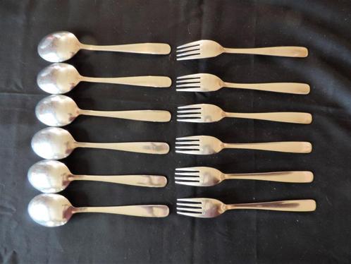 12 stevige roestvrijstalen bestekken, 6 vorken, 6 soeplepels, Huis en Inrichting, Keuken | Bestek, Gebruikt, Bestekset, Inox of Chroom
