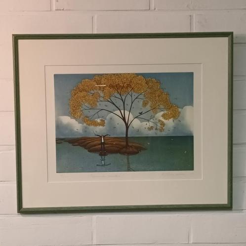Kristiina Lehtonen (XX-eeuw) - kleuren litho - Lonely tree, Antiek en Kunst, Kunst | Litho's en Zeefdrukken, Ophalen