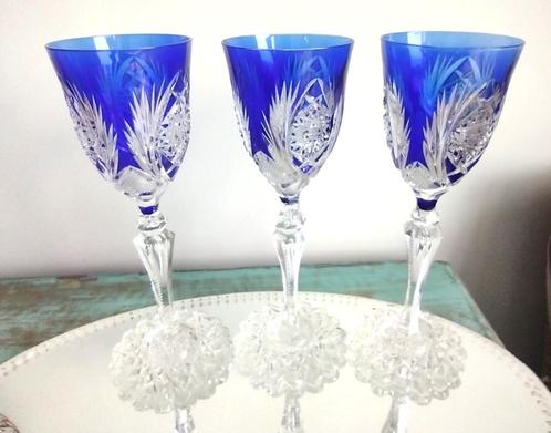 Val Saint Lambert 3 blauwe ELSIE   Zeldzaam, Antiek en Kunst, Antiek | Glaswerk en Kristal, Ophalen
