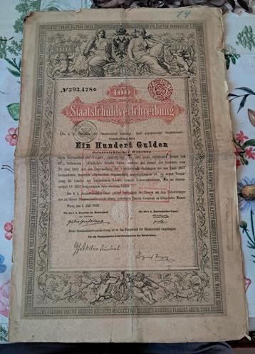 3 aandelen staatsschuld verschreibung 100 Gulden 1868 Wie beschikbaar voor biedingen
