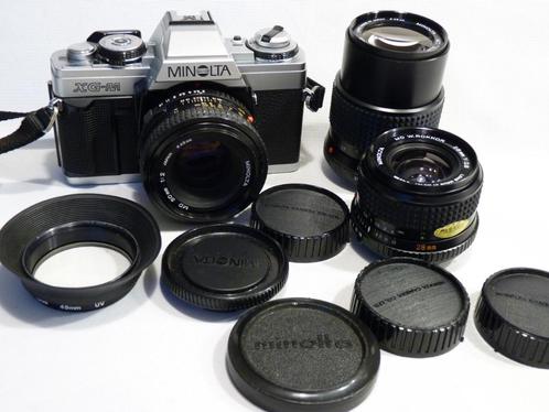 Minolta XG-M, MD 2.0/50, MD Rokkor 2.8/28, MD Rokkor 135mm, Audio, Tv en Foto, Fotocamera's Analoog, Zo goed als nieuw, Spiegelreflex