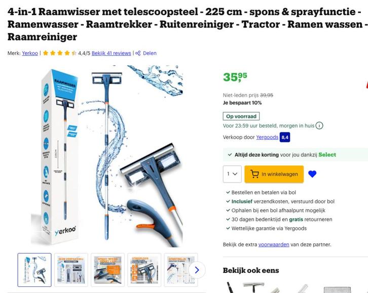 4-in-1 raamwisser met telescoopsteel, spons en sprayfunctie, Huis en Inrichting, Schoonmaakartikelen, Raamwisser of Trekker, Ophalen