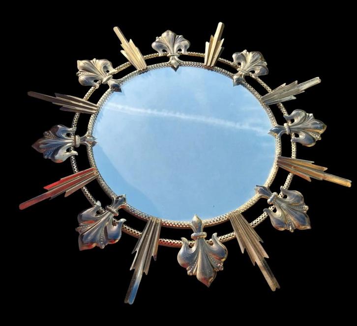 Zonnespiegel uit 1970 Deknudt, Huis en Inrichting, Woonaccessoires | Spiegels, Gebruikt, Rond, Ophalen of Verzenden