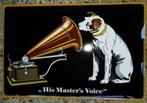 Mooi zwaar emaillen decoratie bord van His Masters Voice HMV, Verzamelen, Ophalen of Verzenden, Zo goed als nieuw, Reclamebord