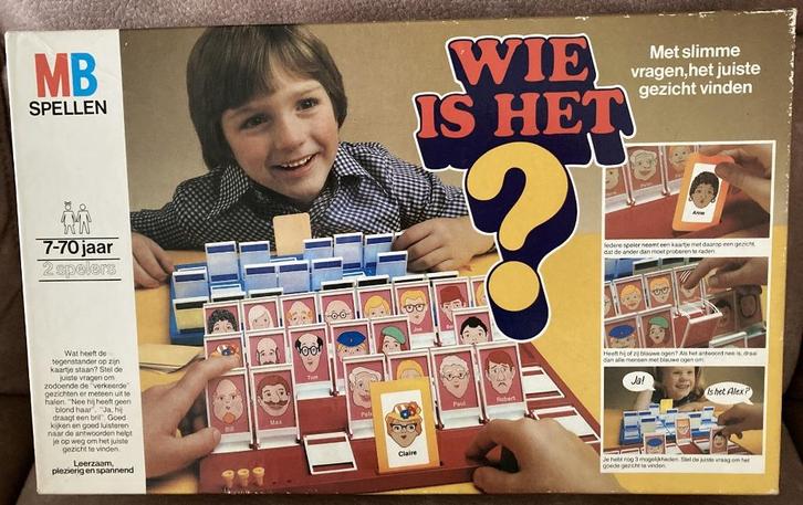 gezelschapsspel "Wie is het ?" van MB uit 1981, Hobby en Vrije tijd, Gezelschapsspellen | Bordspellen, Een of twee spelers, Ophalen of Verzenden
