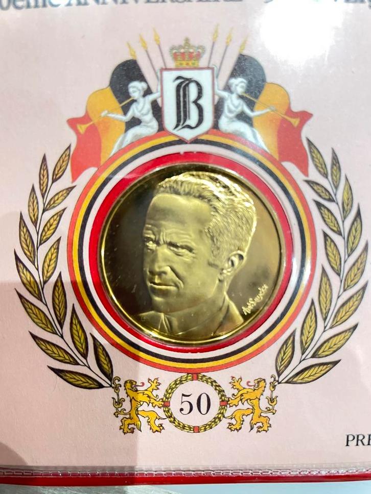 24 karaat goud vergulde munt Koning Boudewijn, Postzegels en Munten, Aandelen en Waardepapieren, 1970 tot heden, Ophalen of Verzenden