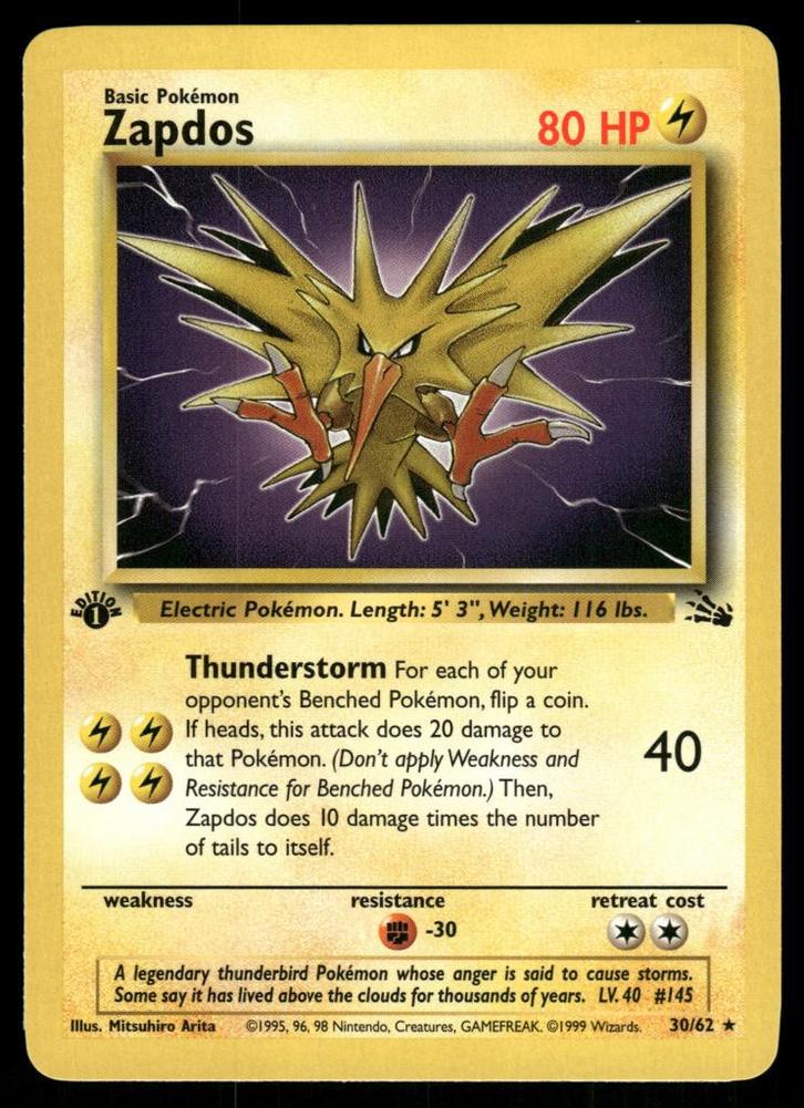 Zapdos 30/62 - Fossil (1st edition), Hobby en Vrije tijd, Verzamelkaartspellen | Pokémon, Gebruikt, Verzenden