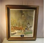 Mooi Geschilderd Werk 'Onweer boven het Dorp' - F van Poucke, Antiek en Kunst, Ophalen of Verzenden