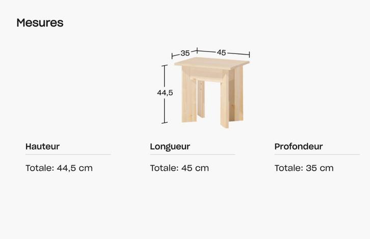 banc tabouret 45x35x44,5, Huis en Inrichting, Krukjes, Nieuw, Hout, Ophalen