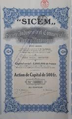 SICEM - Ostende - 1925 - action de capital de 500 francs, Verzenden, 1920 tot 1950, Aandeel