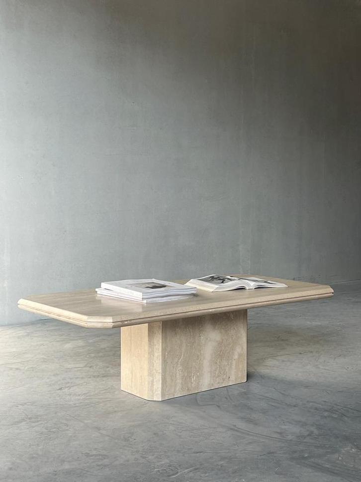 Vintage Italiaanse travertijn salontafel, 1980, Huis en Inrichting, Tafels | Salontafels, Zo goed als nieuw, Ophalen