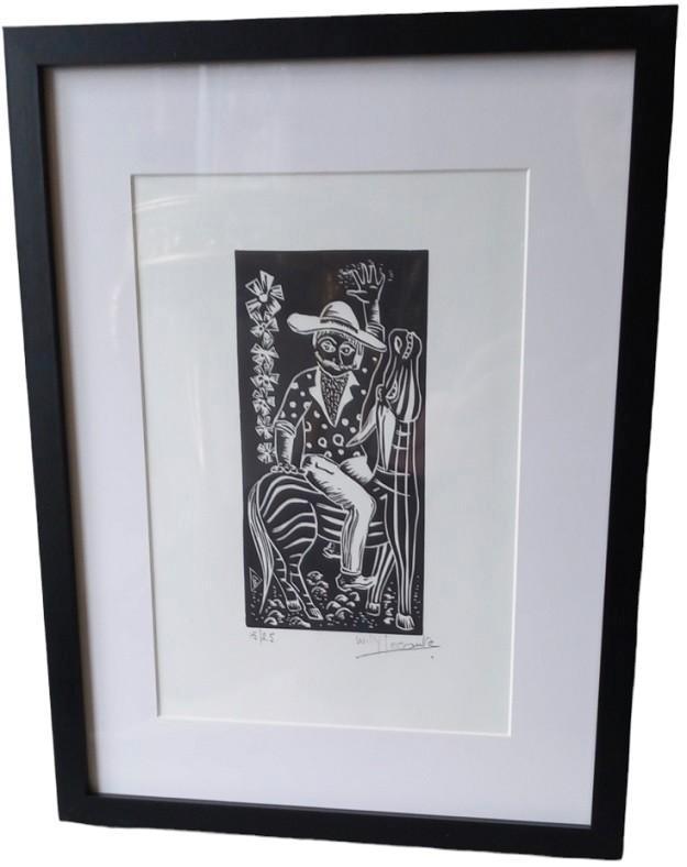 Willy Lecomte houtsnede "zelfportret te paard"., Antiquités & Art, Art | Eaux-fortes & Gravures, Enlèvement ou Envoi