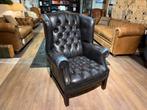 Originele chesterfield fauteuil Jeans Blauw leer zetel, Antiek en Kunst, Ophalen of Verzenden
