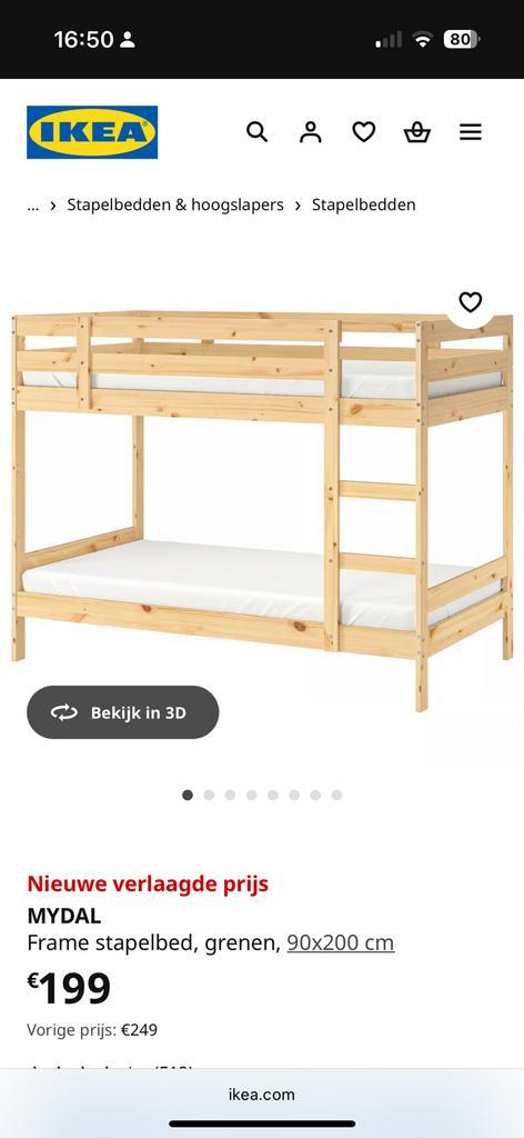 Stapelbed ikea Mydal, Huis en Inrichting, Slaapkamer | Stapelbedden en Hoogslapers, Gebruikt, Stapelbed, 90 cm, 200 cm, Tweepersoons