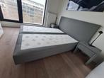 Lederen boxspring 1m60 + 2 bijpassende nachtkastjes, Huis en Inrichting, Slaapkamer | Boxsprings, 160 cm, Grijs, Ophalen of Verzenden