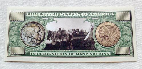 USA 1 million dollar bankbiljet Native American Indian - UNC, Timbres & Monnaies, Billets de banque | Amérique, Billets en vrac