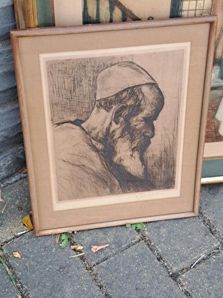 gravure homme arabe signe gustave flasschoen, Antiek en Kunst, Kunst | Etsen en Gravures, Ophalen of Verzenden