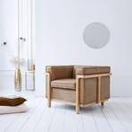 2 fauteuils en chêne massifet cuir Cheyenne, Ophalen, Zo goed als nieuw, Leer