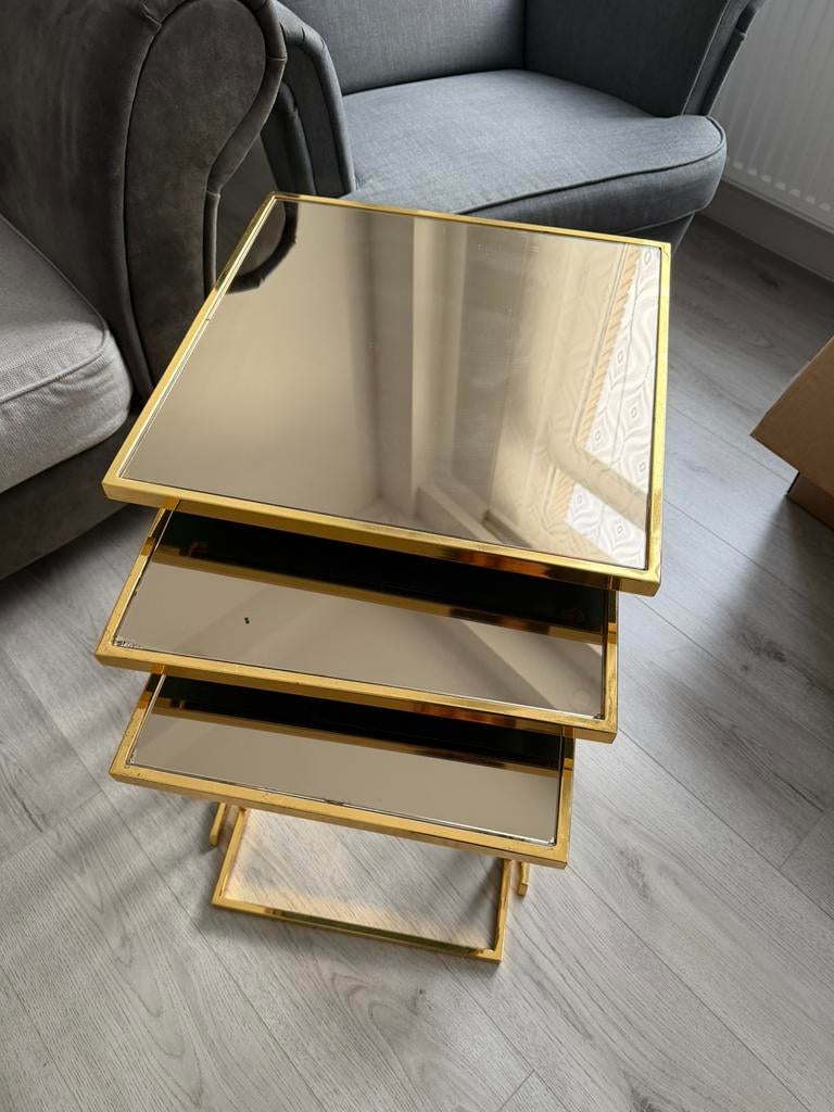 Ensemble de table basse 3 pièces-doré avec miroir-comme neuf, Maison & Meubles, Tables | Tables de salon, Comme neuf, Verre, Enlèvement