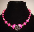 Ketting van pink natuursteen met bloem, Verstelbaar, Verzenden, Nieuw, Steen of Mineraal