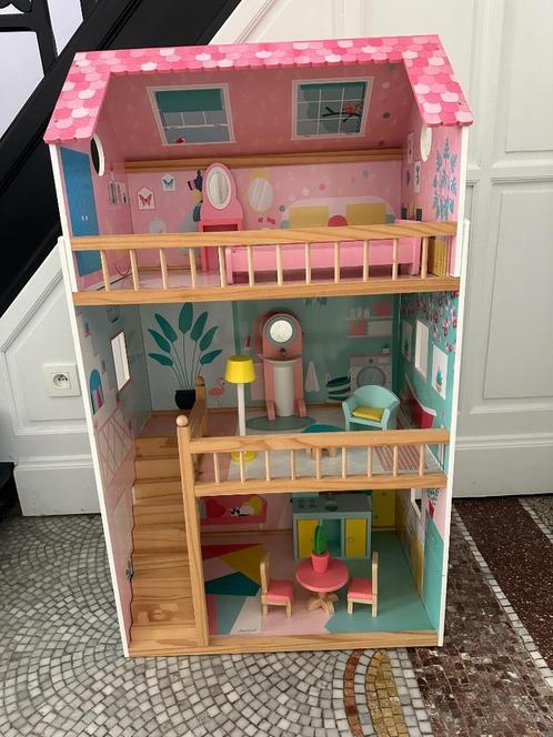 Janod houten poppenhuis Happy Day met meubeltjes, Enfants & Bébés, Jouets | Maisons de poupées, Comme neuf, Maison de poupées