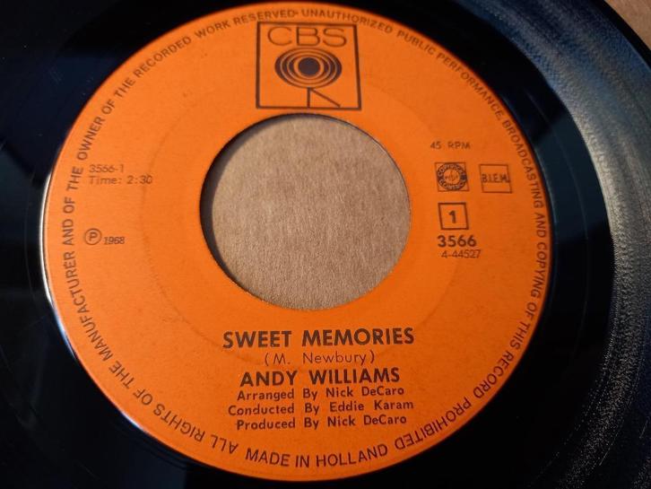 Andy Williams ‎–Sweet Memories / You Are Where Everything Is, Cd's en Dvd's, Vinyl Singles, Gebruikt, Single, Pop, 7 inch, Ophalen of Verzenden