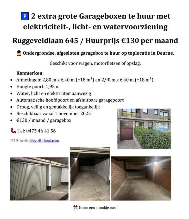 2 extra grote garageboxen te huur in Deurne, Immo, Garages en Parkeerplaatsen, Antwerpen (stad)