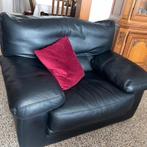 Zwarte lederen salon, Huis en Inrichting, Fauteuils, Ophalen, Zo goed als nieuw