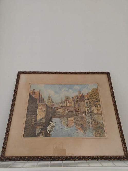 Aquarel Félix Constant (1865-1924) - Brugse Reien., Antiek en Kunst, Kunst | Tekeningen en Fotografie, Ophalen of Verzenden